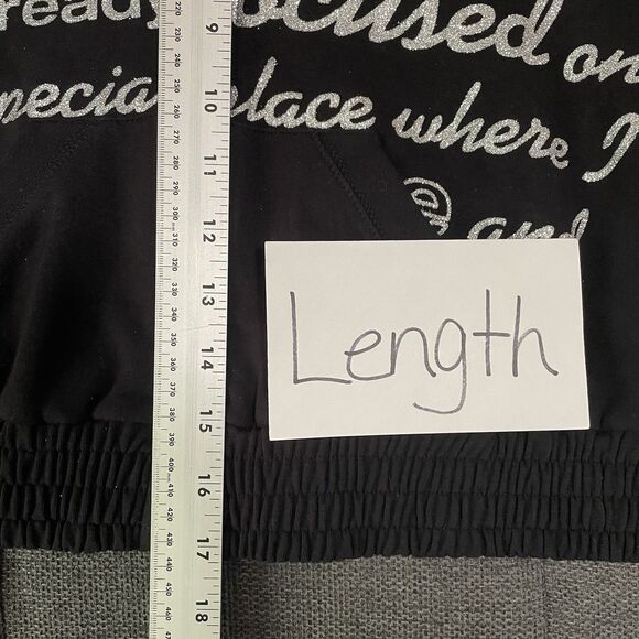 Vintage Bebe Sport Cropped Hoodie Black w/ Glitter Words Y2K Stretchy NWT Bling - Picture 7 of 9